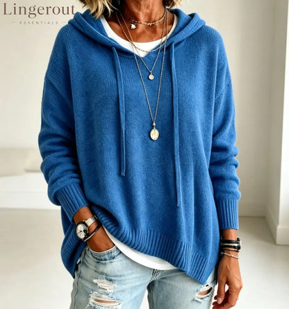 Women’s Pullover Sweater Jumper Vacation Daily Stylish Hooded Knitted 3/4 Length Sleeve Long Tops Knit - Blue / S