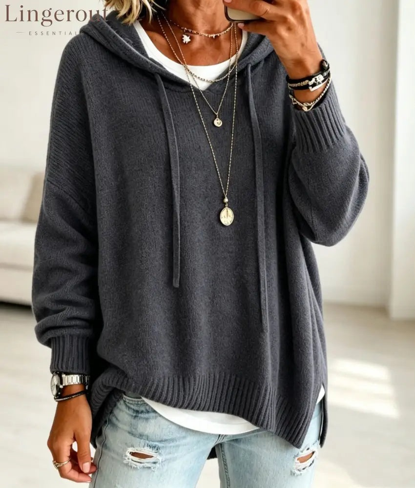 Women’s Pullover Sweater Jumper Vacation Daily Stylish Hooded Knitted 3/4 Length Sleeve Long Tops Knit - Grey / S