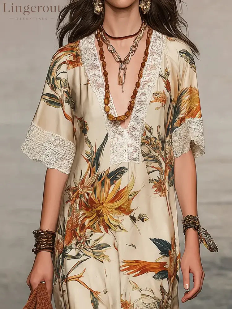 Women’s Retro Floral Art Casual Stylish Short Sleeve Dress