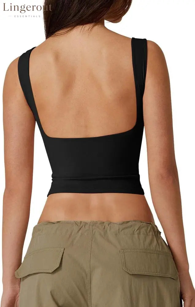 Women’s Sexy Open Back Sleeveless Crop Tank High Neck Slim Fit Cropped Tee Shirt Y2k Tops - Large / Black