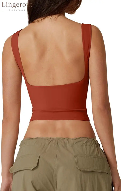 Women’s Sexy Open Back Sleeveless Crop Tank High Neck Slim Fit Cropped Tee Shirt Y2k Tops - Large / Brown