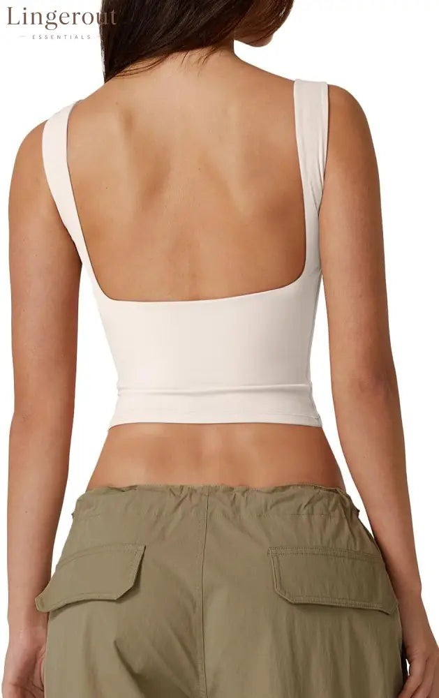 Women’s Sexy Open Back Sleeveless Crop Tank High Neck Slim Fit Cropped Tee Shirt Y2k Tops - X-Large / Beige
