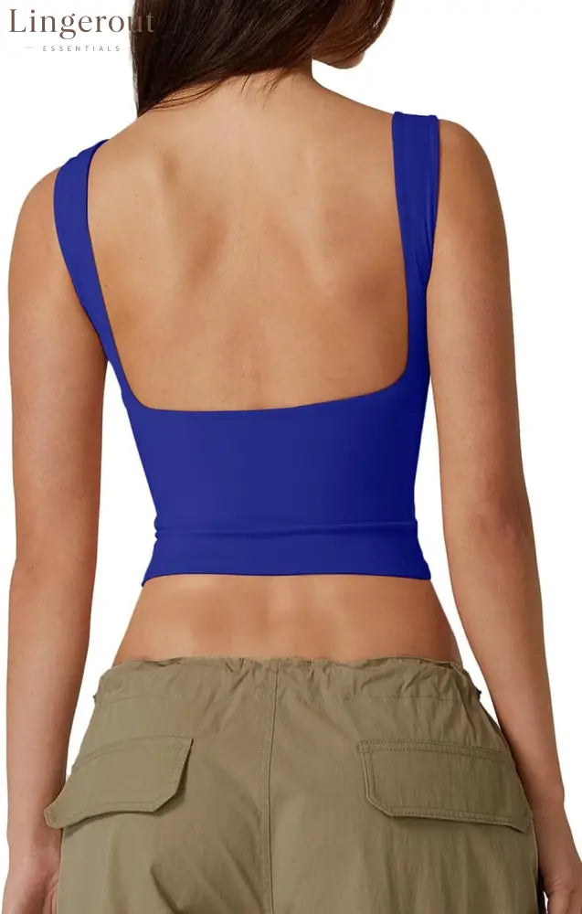 Women’s Sexy Open Back Sleeveless Crop Tank High Neck Slim Fit Cropped Tee Shirt Y2k Tops - X-Large / Sapphire Blue