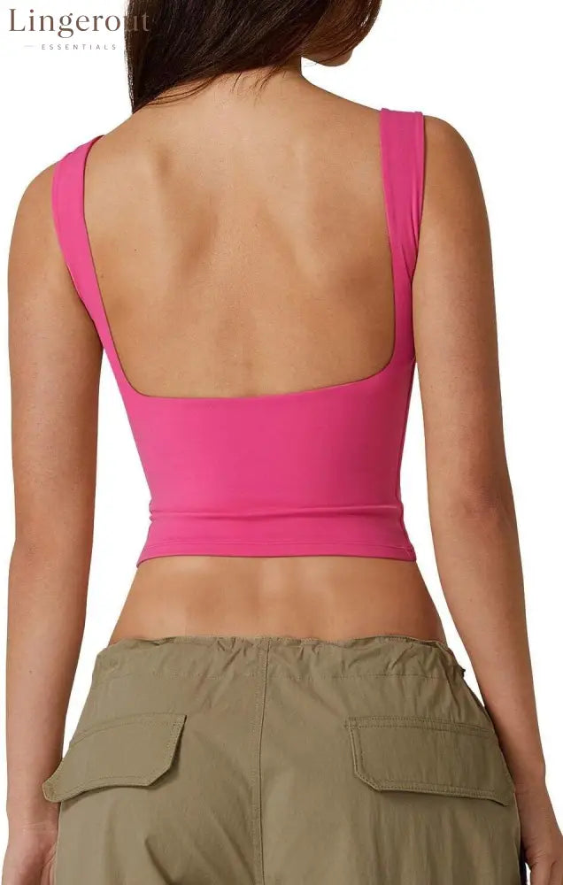 Women’s Sexy Open Back Sleeveless Crop Tank High Neck Slim Fit Cropped Tee Shirt Y2k Tops - X-Small / Rosy