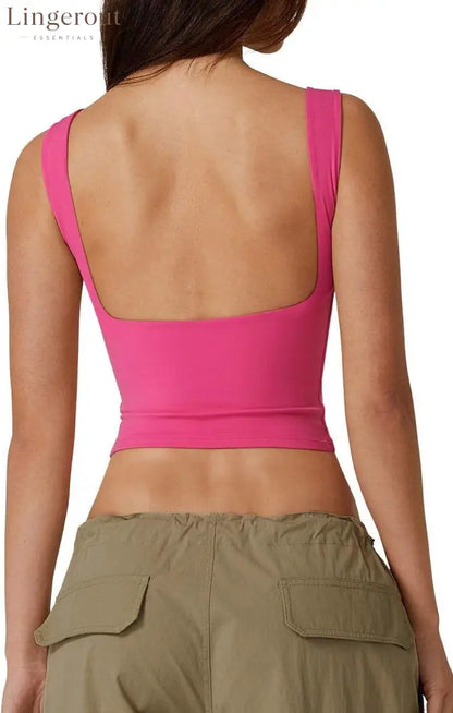 Women’s Sexy Open Back Sleeveless Crop Tank High Neck Slim Fit Cropped Tee Shirt Y2k Tops - X-Small / Rosy