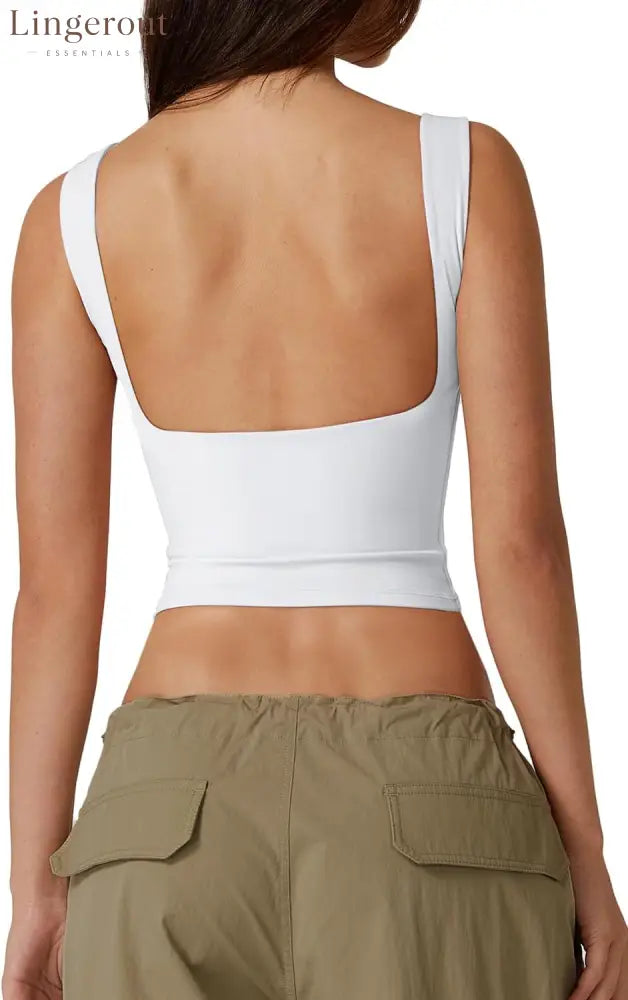 Women’s Sexy Open Back Sleeveless Crop Tank High Neck Slim Fit Cropped Tee Shirt Y2k Tops - X-Small / White