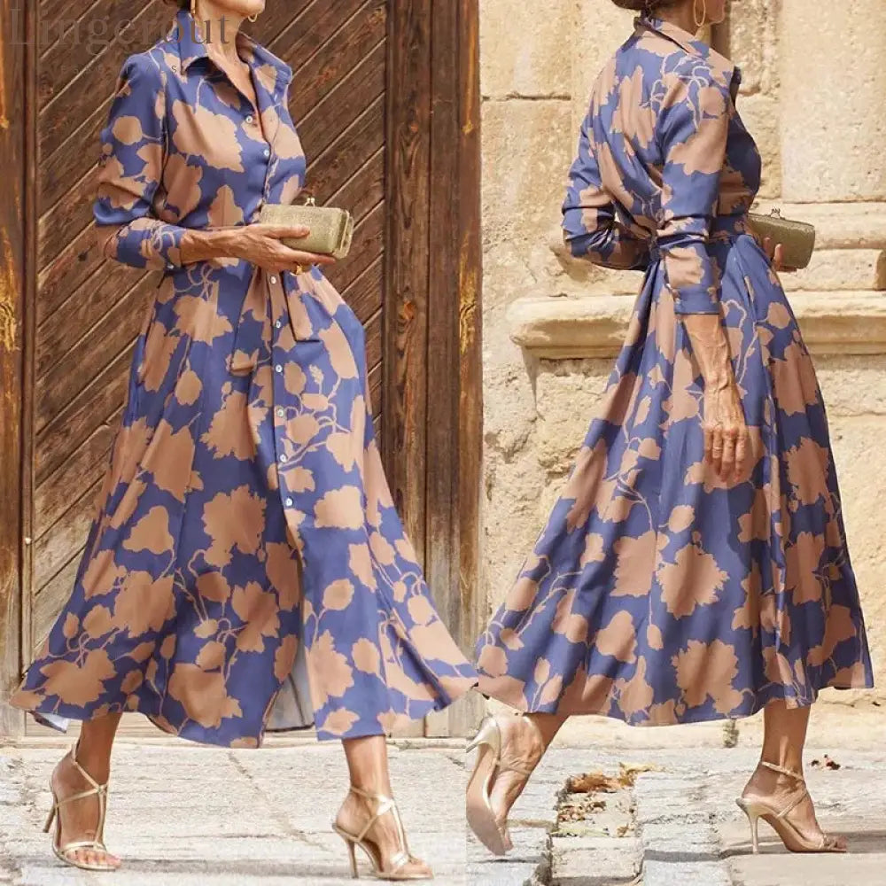 Women’s Shirt Dress Casual Dress Swing Dress Maxi long Dress Date Vacation Modern Casual Shirt Collar Button Pocket