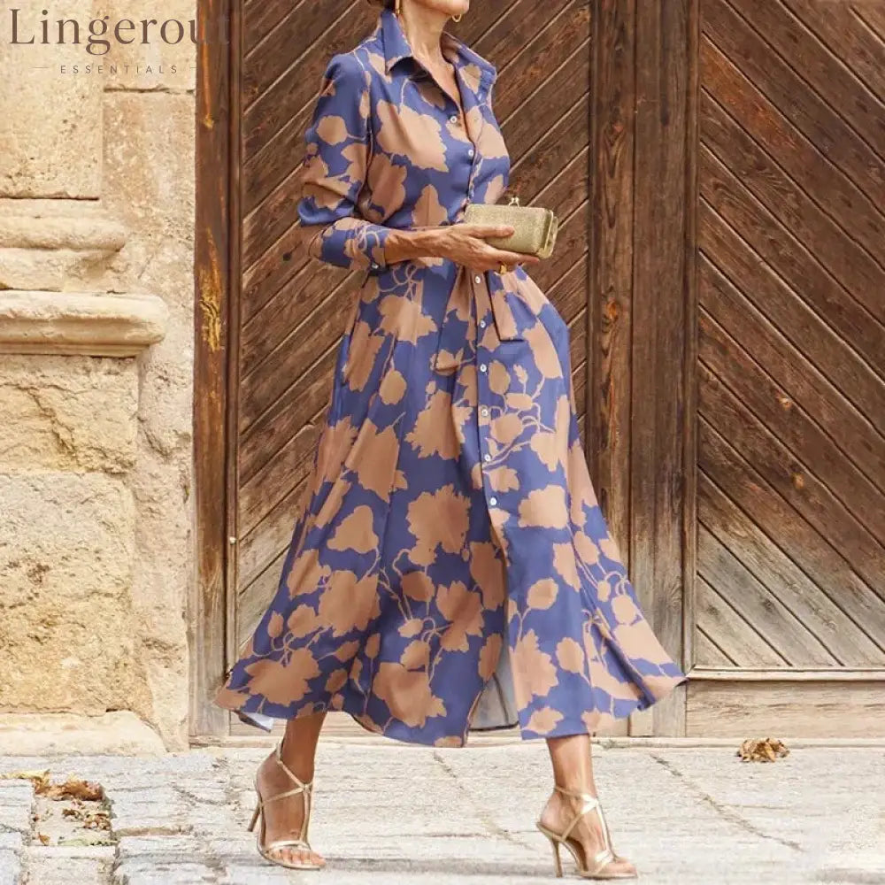 Women’s Shirt Dress Casual Dress Swing Dress Maxi long Dress Date Vacation Modern Casual Shirt Collar Button Pocket