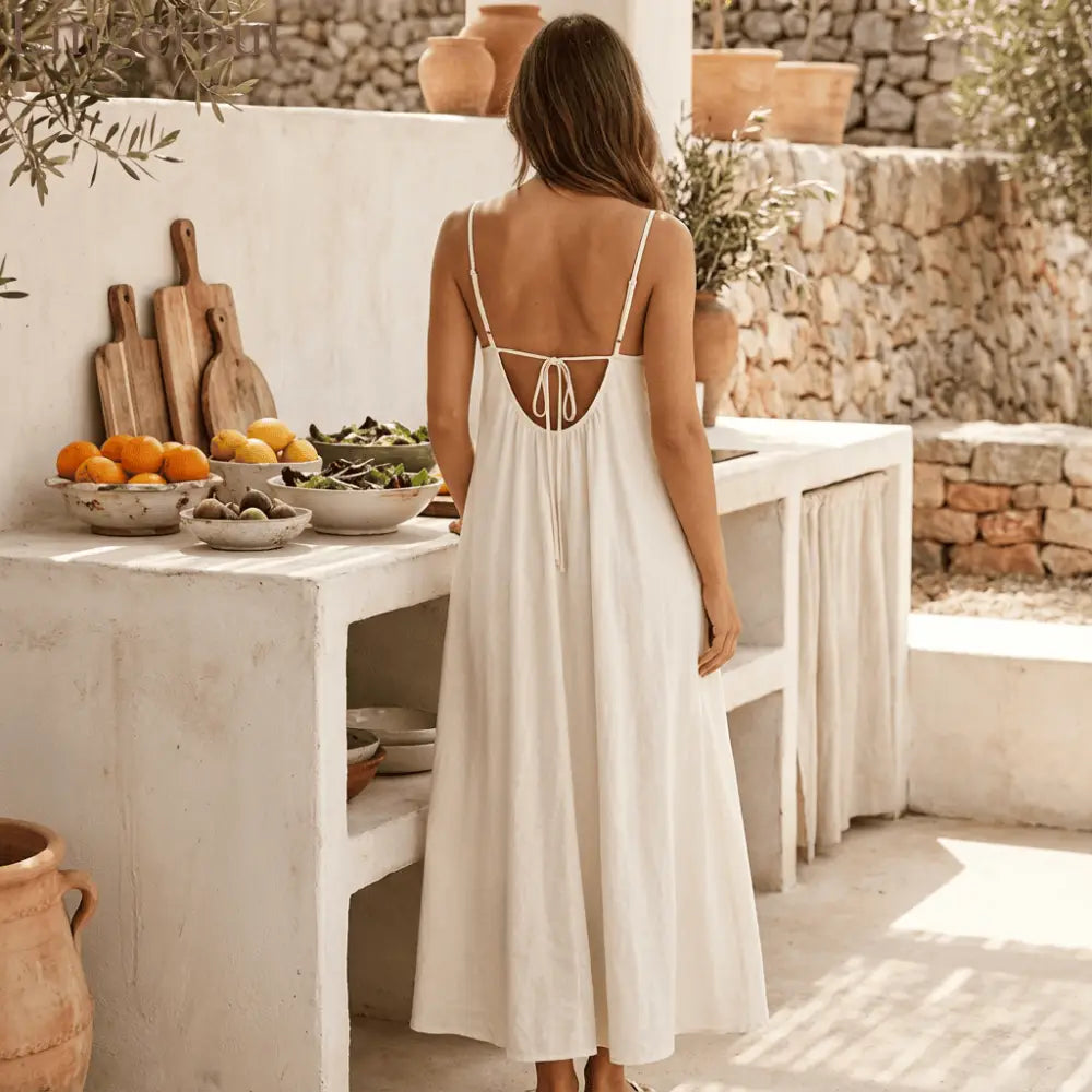 Women’s Solid Color Backless Cami Dress