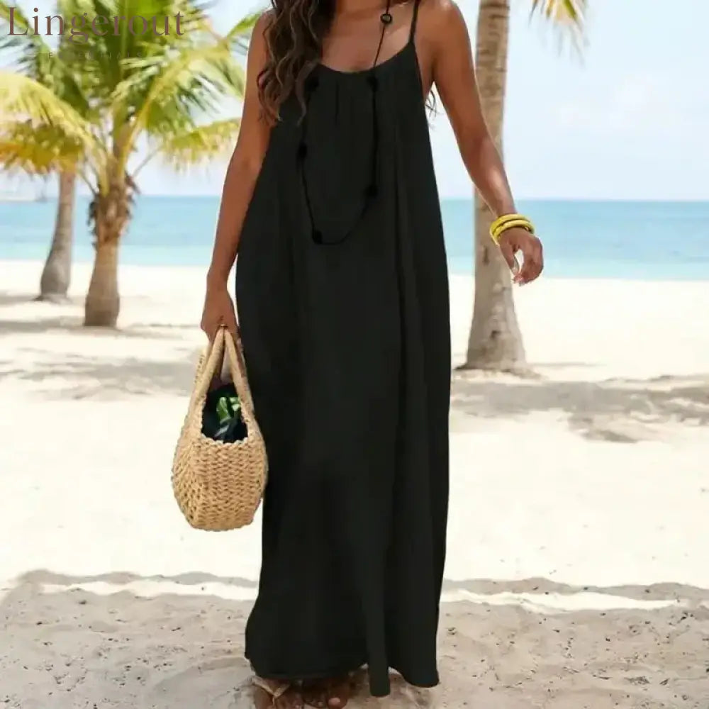 Women’s Solid Color Backless Cami Dress - Black / S (100 – 125 lbs)