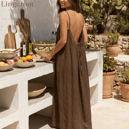 Women’s Solid Color Backless Cami Dress - Brown / S (100 – 125 lbs)