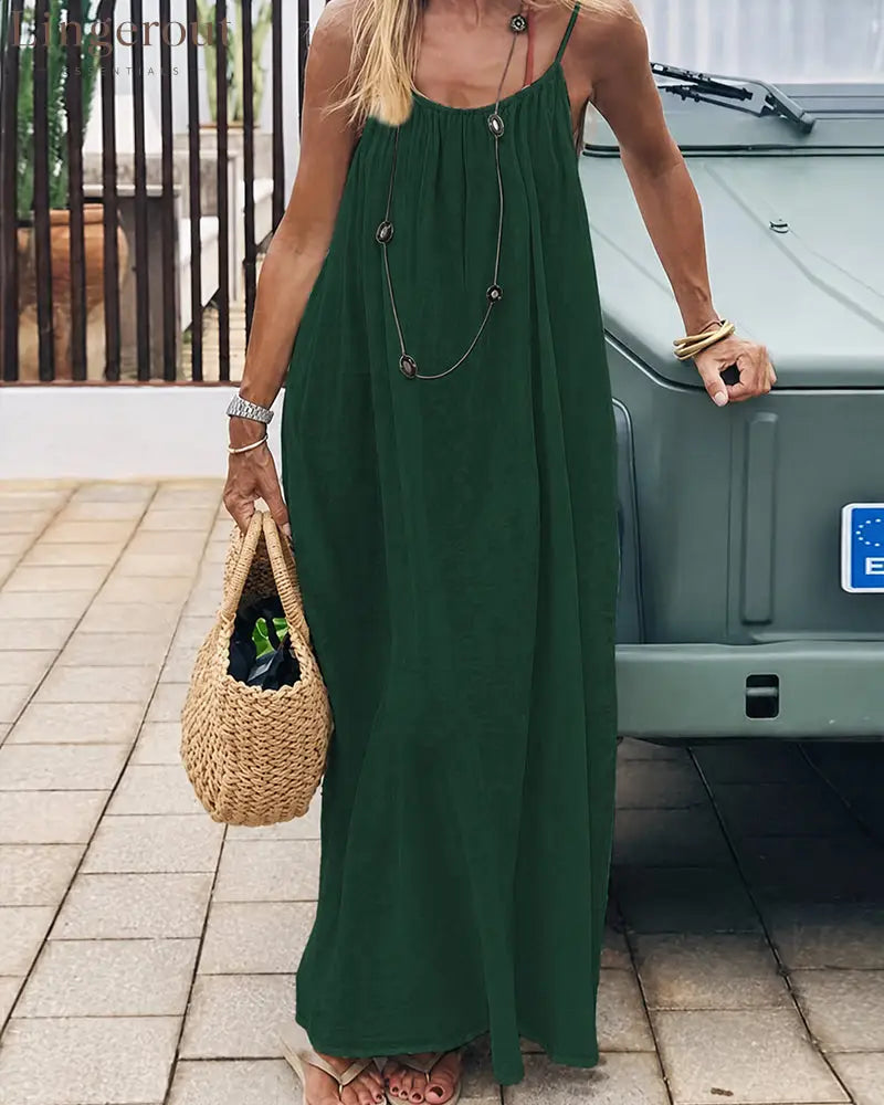 Women’s Solid Color Backless Cami Dress - Dark Green / S