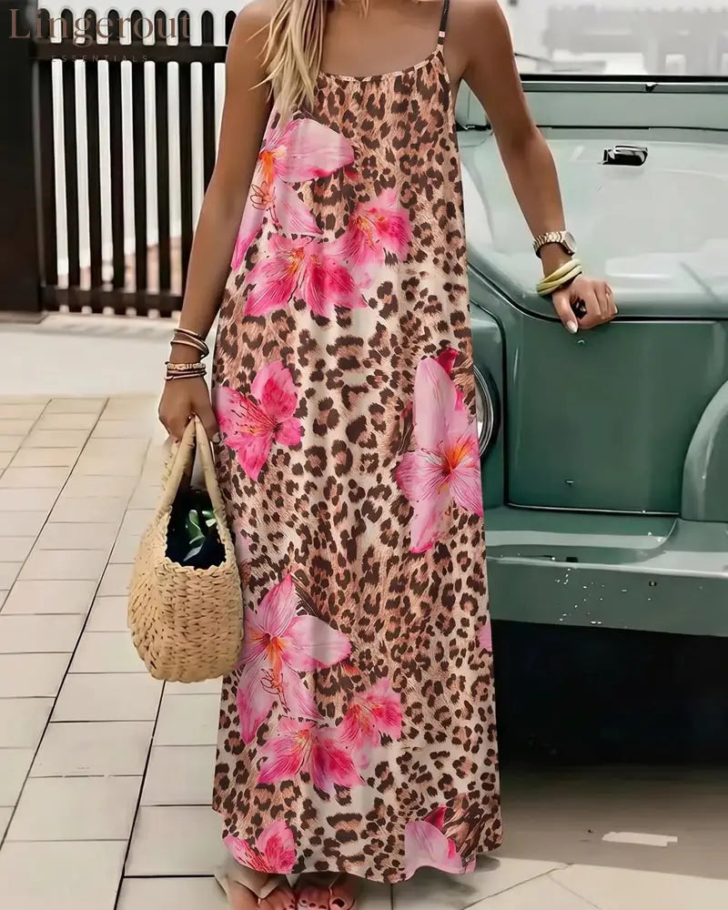 Women’s Solid Color Backless Cami Dress - Leopard / S
