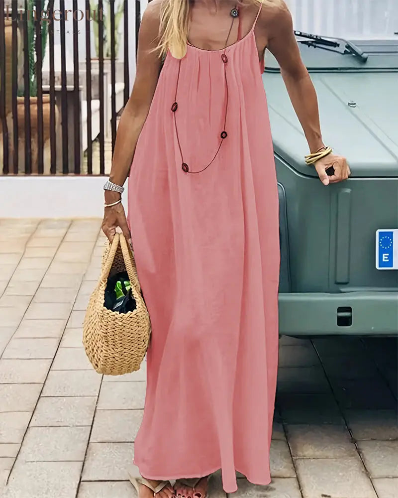 Women’s Solid Color Backless Cami Dress - Pink / S