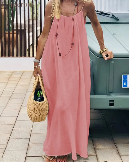 Women’s Solid Color Backless Cami Dress - Pink / S