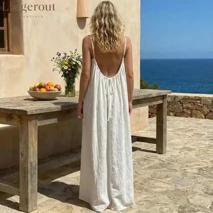 Women’s Solid Color Backless Cami Dress - White / S (100 – 125 lbs)