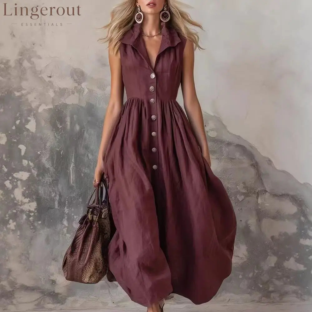 Women’S Stylish Solid Color Lapel Slim Long Skirt - Deep red / S