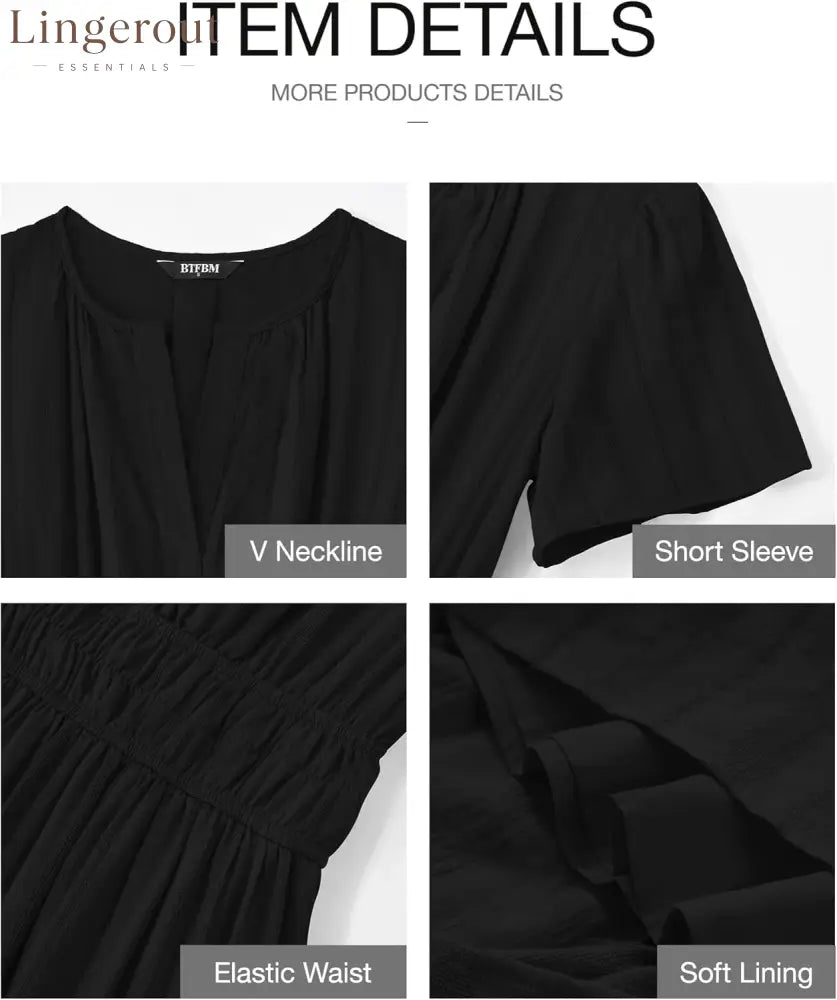 Womens Summer Lightweight Short Sleeve V Casual Midi Maxi Dresses