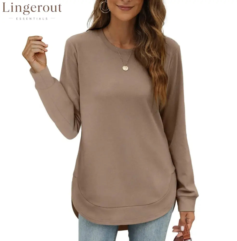Women’s Sweatshirt Crewneck Curved Hem - Brown / S