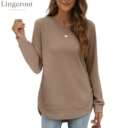 Women’s Sweatshirt Crewneck Curved Hem - Brown / S