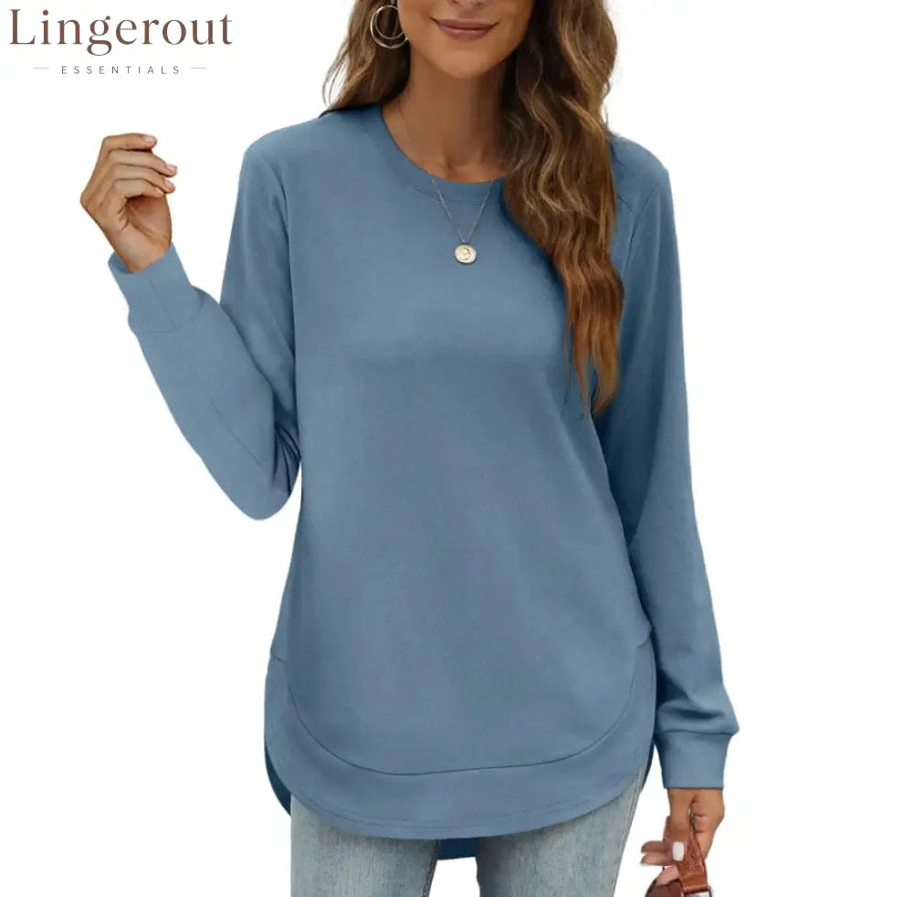 Women’s Sweatshirt Crewneck Curved Hem - Light Blue / S