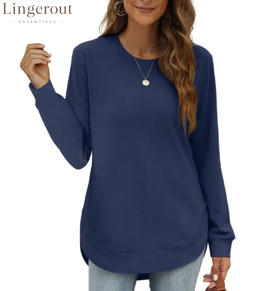 Women’s Sweatshirt Crewneck Curved Hem - Navy Blue / S