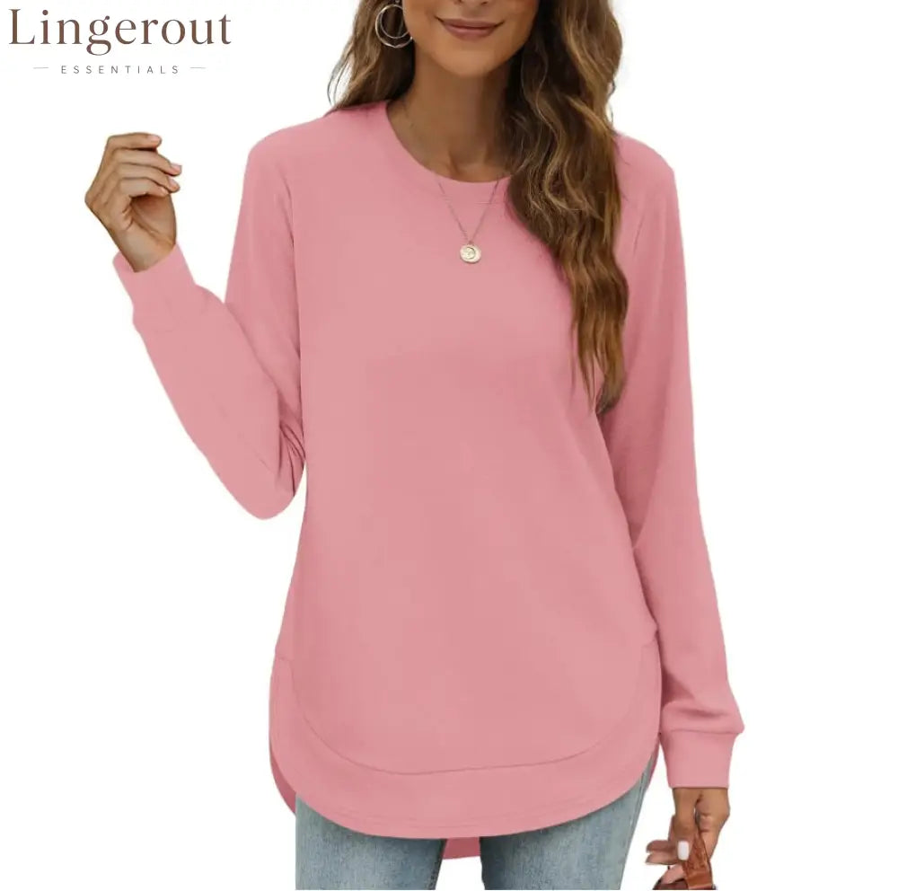 Women’s Sweatshirt Crewneck Curved Hem - Pink / S
