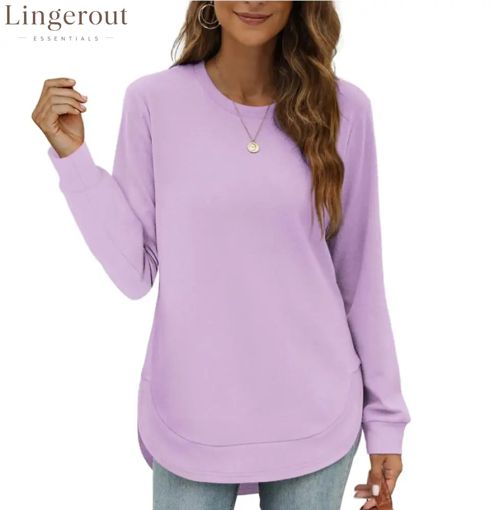 Women’s Sweatshirt Crewneck Curved Hem - Purple / S