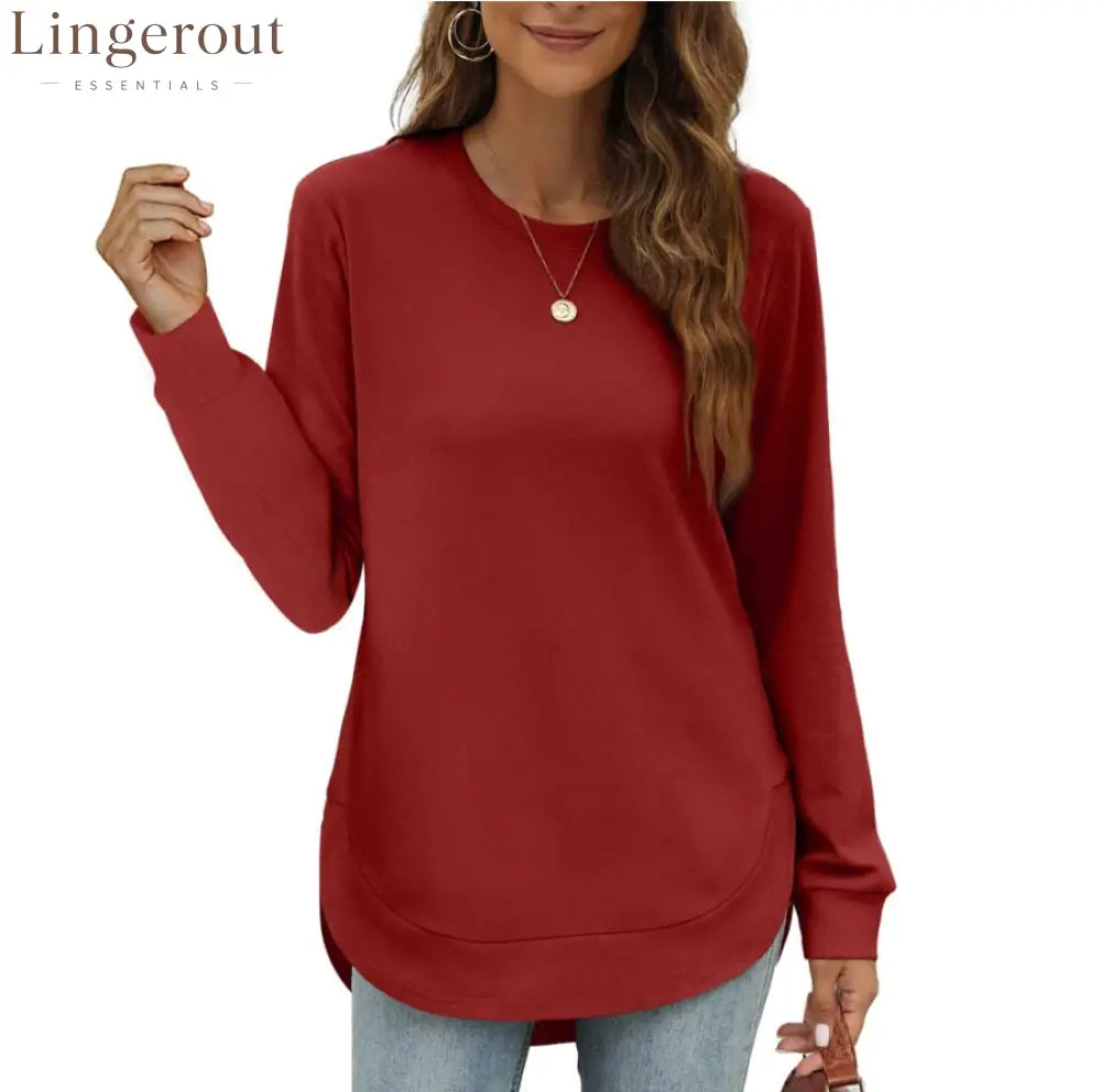 Women’s Sweatshirt Crewneck Curved Hem - Red / S