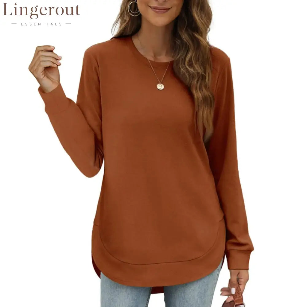 Women’s Sweatshirt Crewneck Curved Hem - Tangerine / S