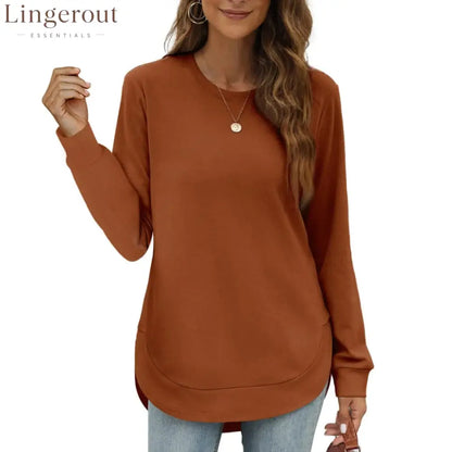 Women’s Sweatshirt Crewneck Curved Hem - Tangerine / S
