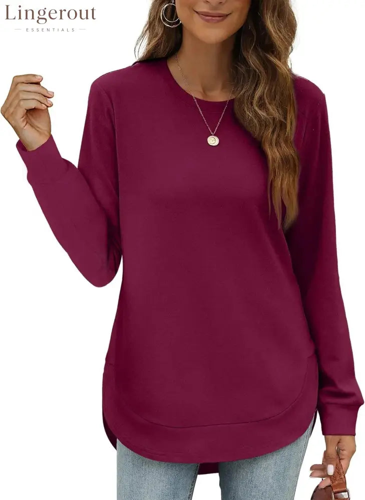 Women’s Sweatshirt Crewneck Curved Hem - Wine / S