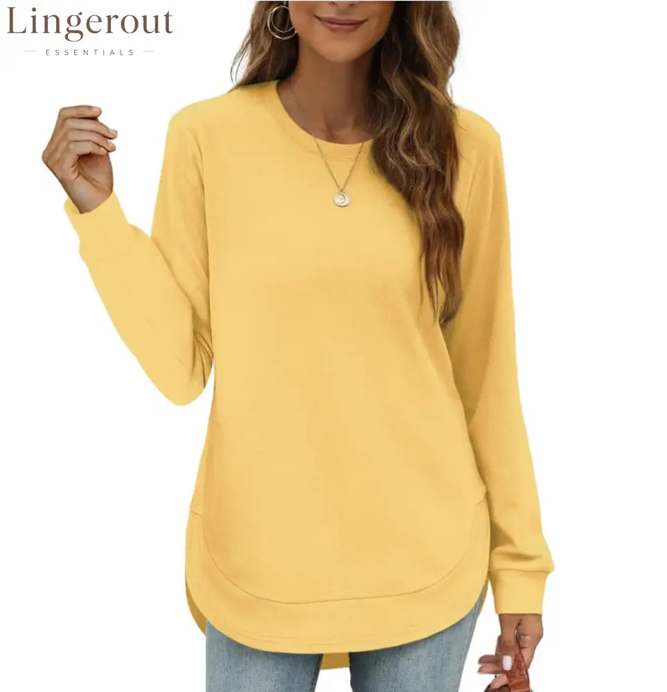 Women’s Sweatshirt Crewneck Curved Hem - Yellow / S