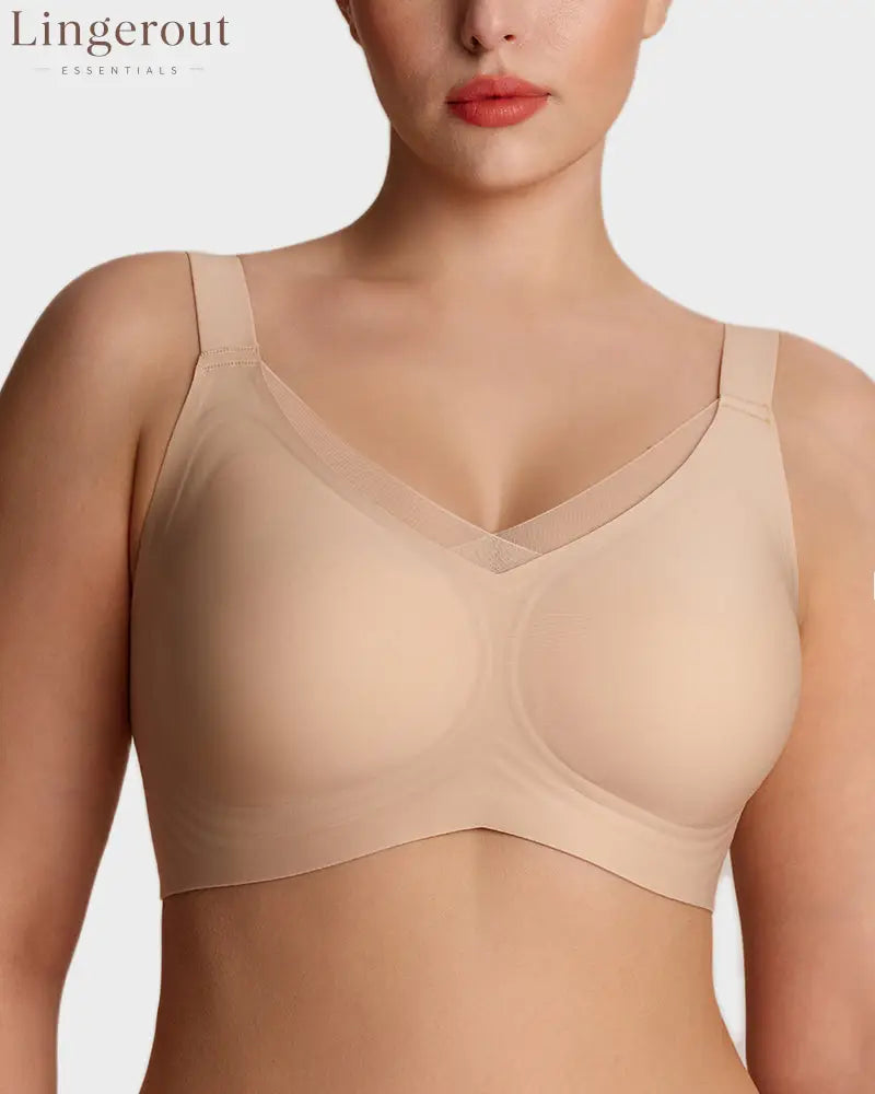 Womens Wireless Bras V Mesh Comfortable Bralette Supportive - Nude / S