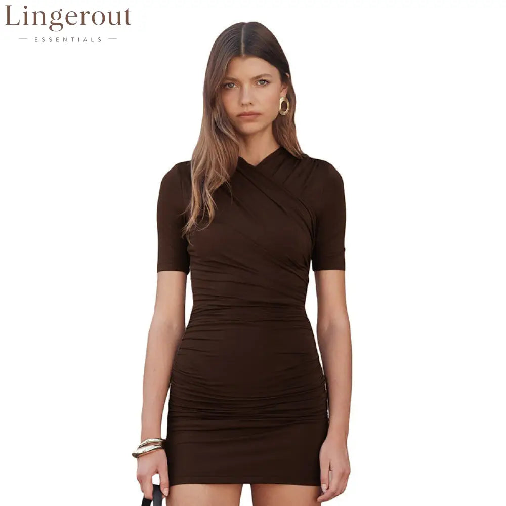Wrap V Neck Short Sleeve Side Ruched Bodycon Mini Dress