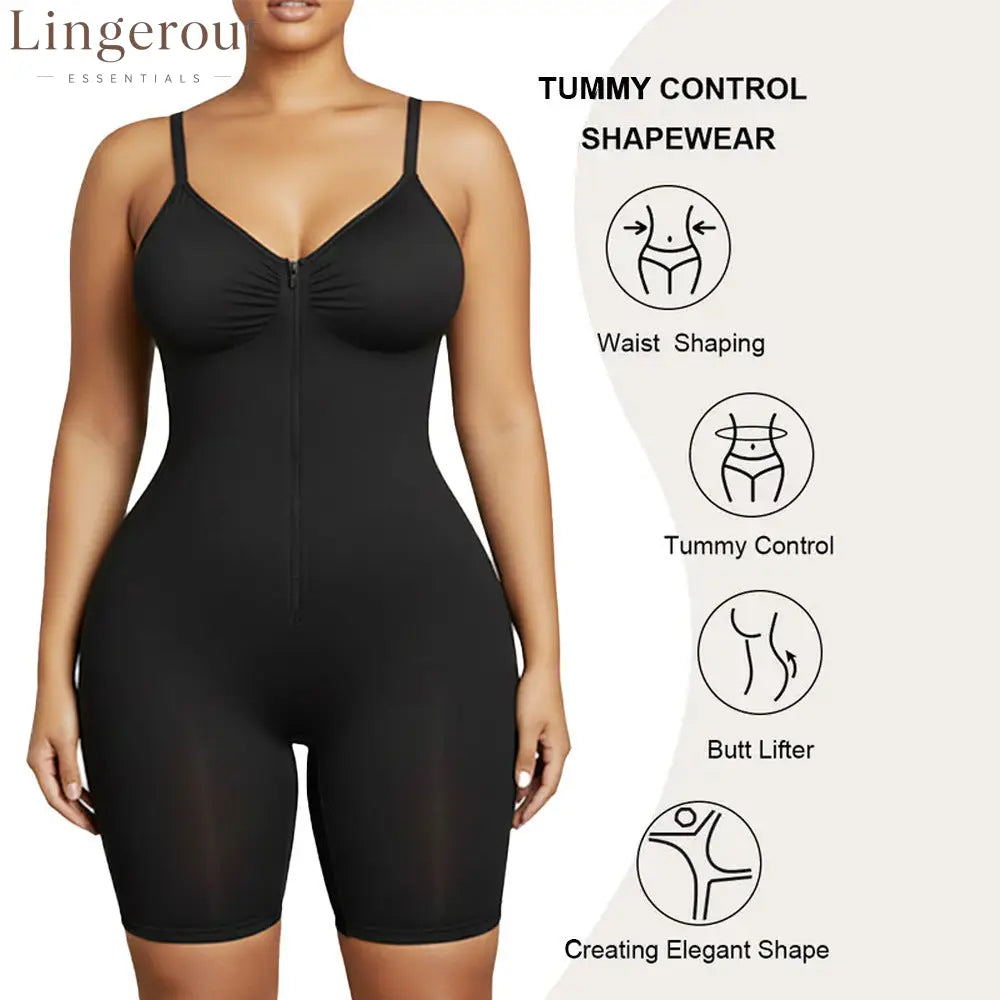 Zip Front Mid-Thigh Sculpting Bodysuit Shapewear