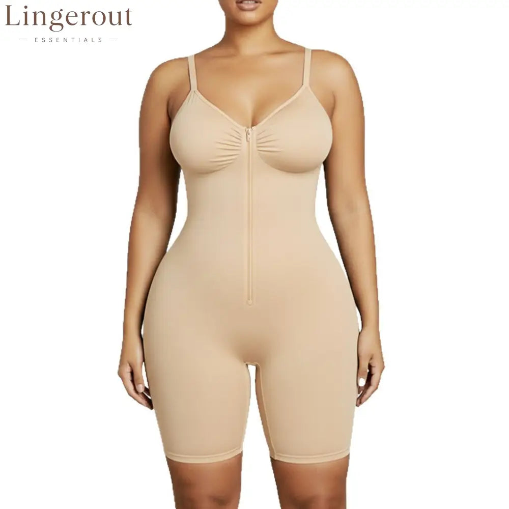 Zip Front Mid-Thigh Sculpting Bodysuit Shapewear
