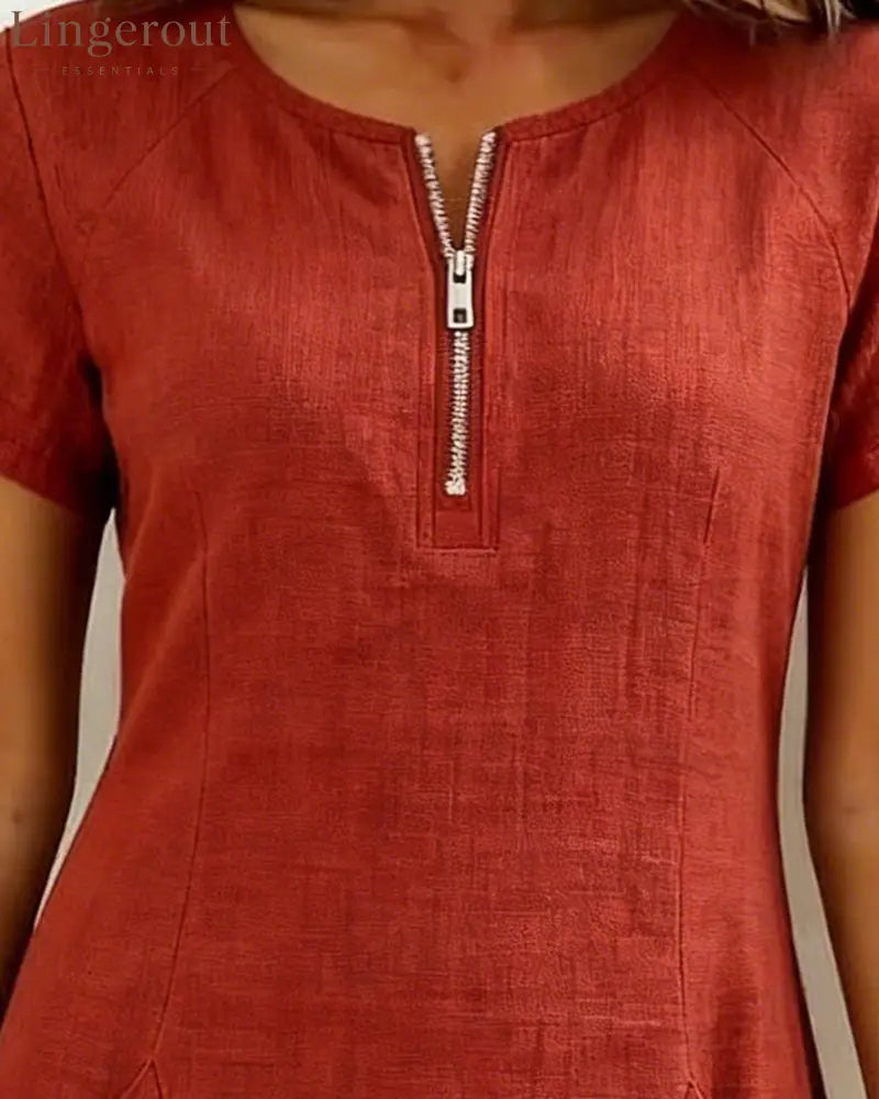 Zipper Pocket Cotton Linen Dress